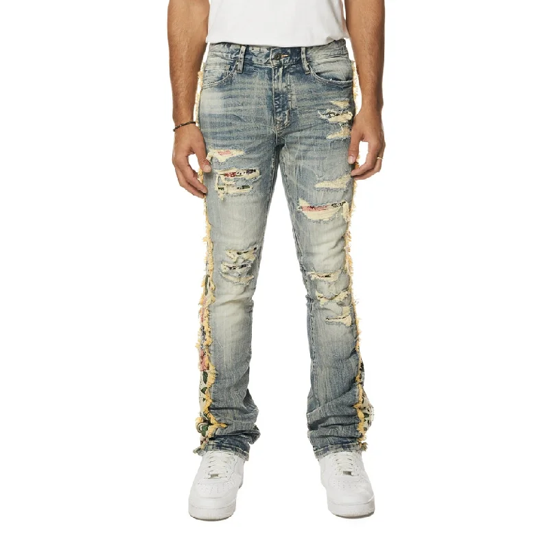 Tapestry Insert Stacked Denim Jeans - Hillside Blue Stylish Men's Tropical 