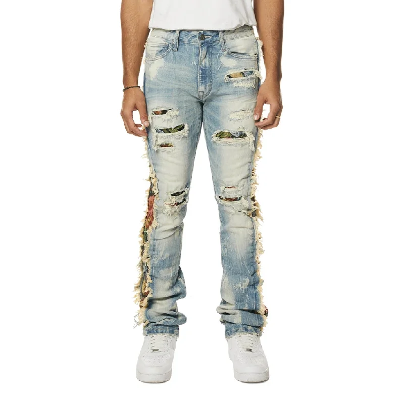 Tapestry Insert Stacked Denim Jeans - Lowell Blue Monochromatic Office Style