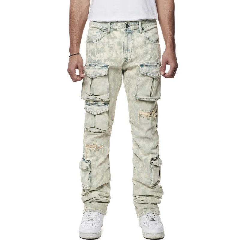 Utility Multi Colored Cargo Straight Denim Jeans - Seafoam Cclassic Men's Tweed