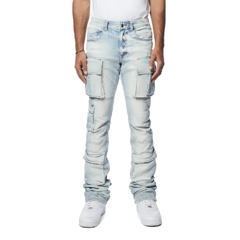 Utility Multi Pocket Stacked Denim Jeans - Santorini Blue Practical Men's Quick