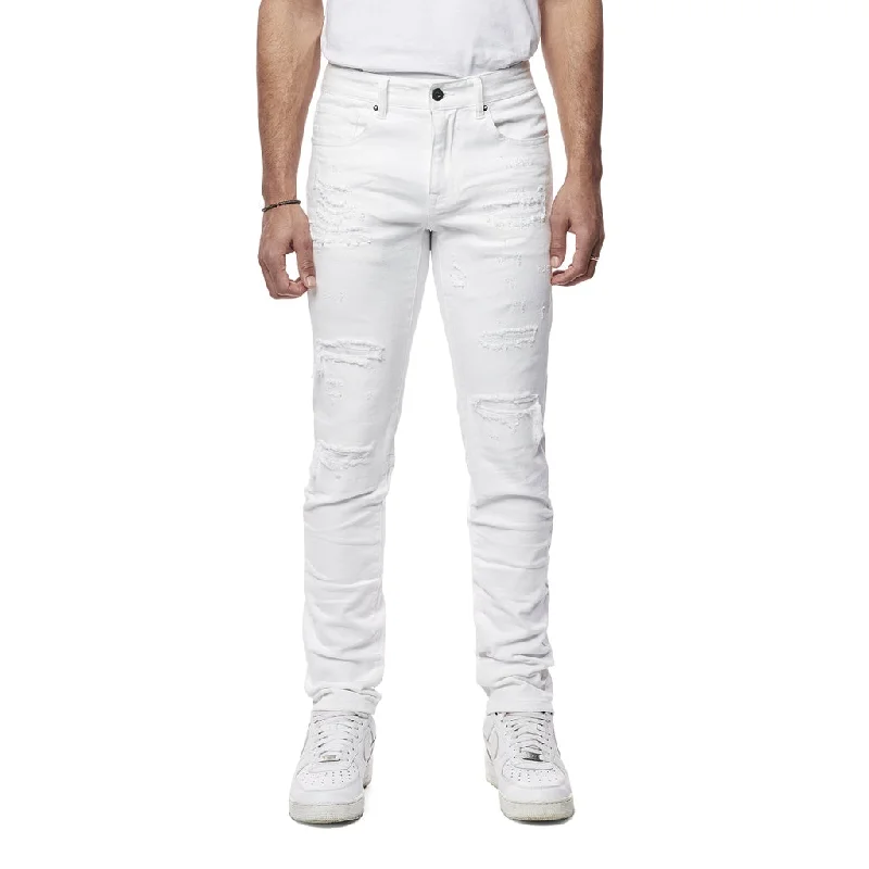 Vintage Washed Slim Denim Jeans - White Sleek Men's Metallic