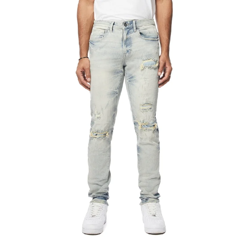 Wave Effect Slim Denim Jeans - Leo Blue Refined Men's European